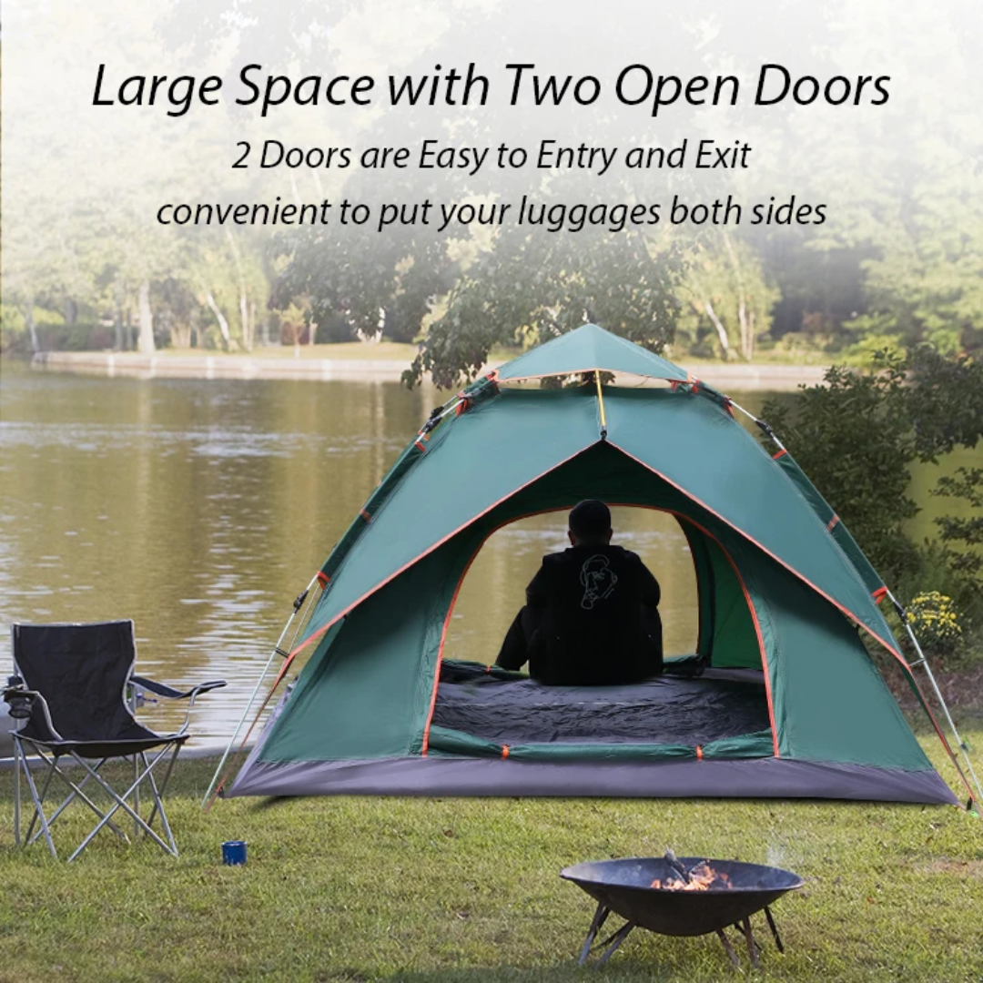 Tente de camping automatique double entrée 3 places