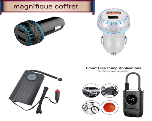 Magnifique coffret de 2 compresseurs d'air électriques et de 1 chargeur de voiture