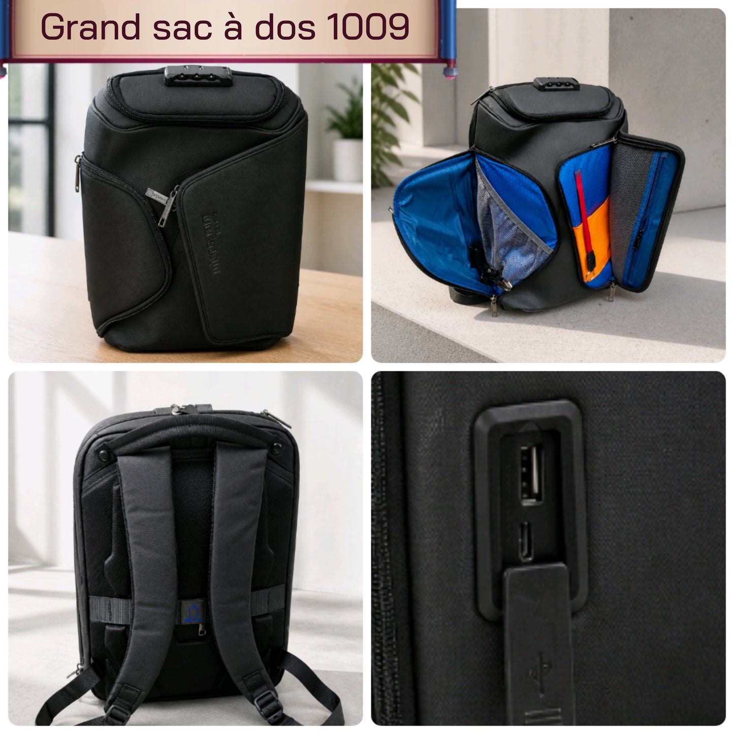 🎒 Grand Sac à Dos 1009 – L'alliance parfaite entre sécurité, élégance et praticité et pour ordinateur ! 🔒✨